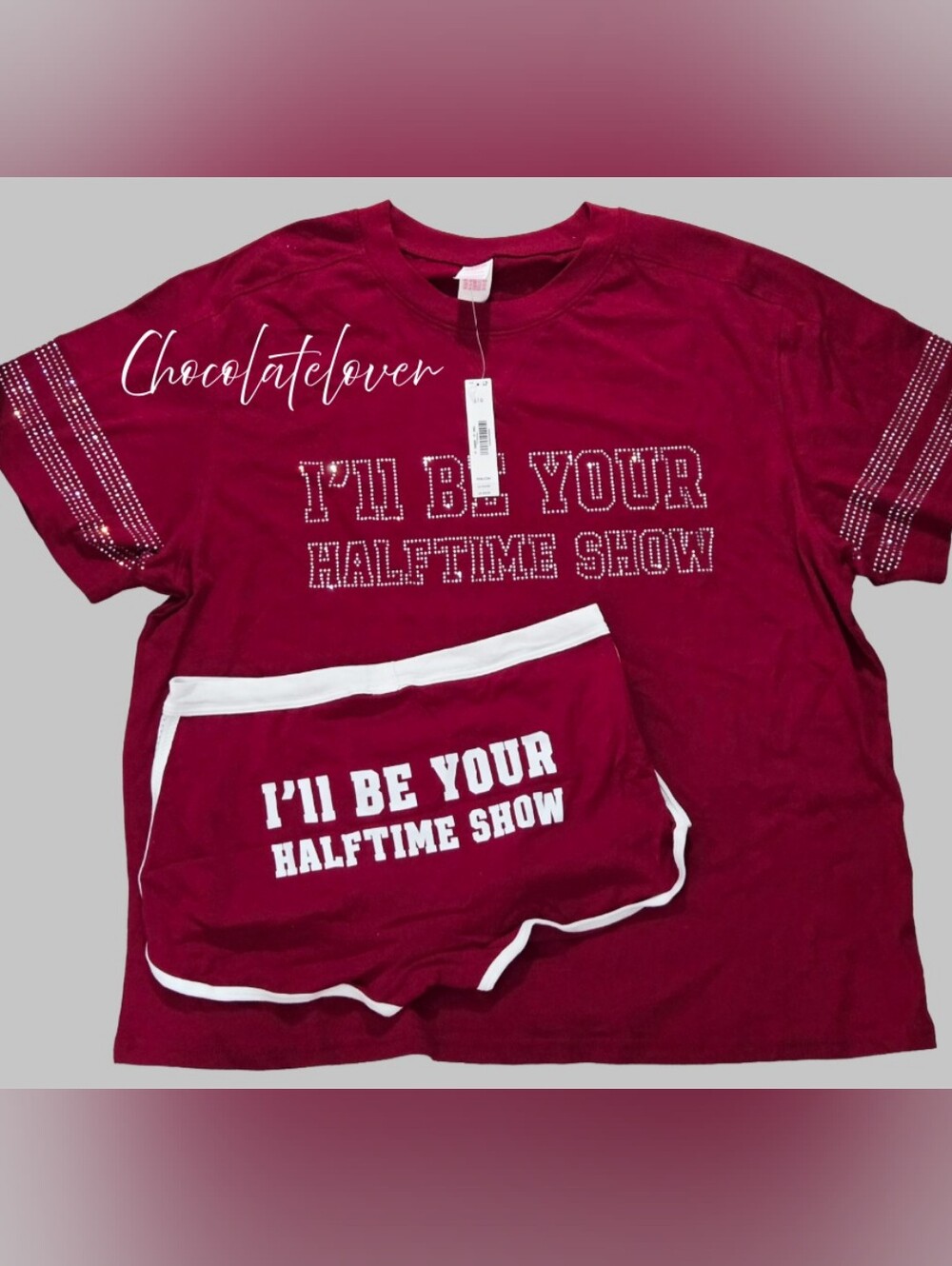 VS PINK " I'll be your Halftime Show " Campus Tee & Boyshorts Size Large NWT
